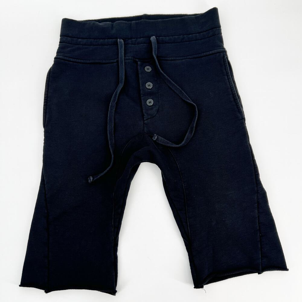 Thom Krom Drop Crotch Shorts Mens Small Black Drawstring Button Fly Cotton Terry